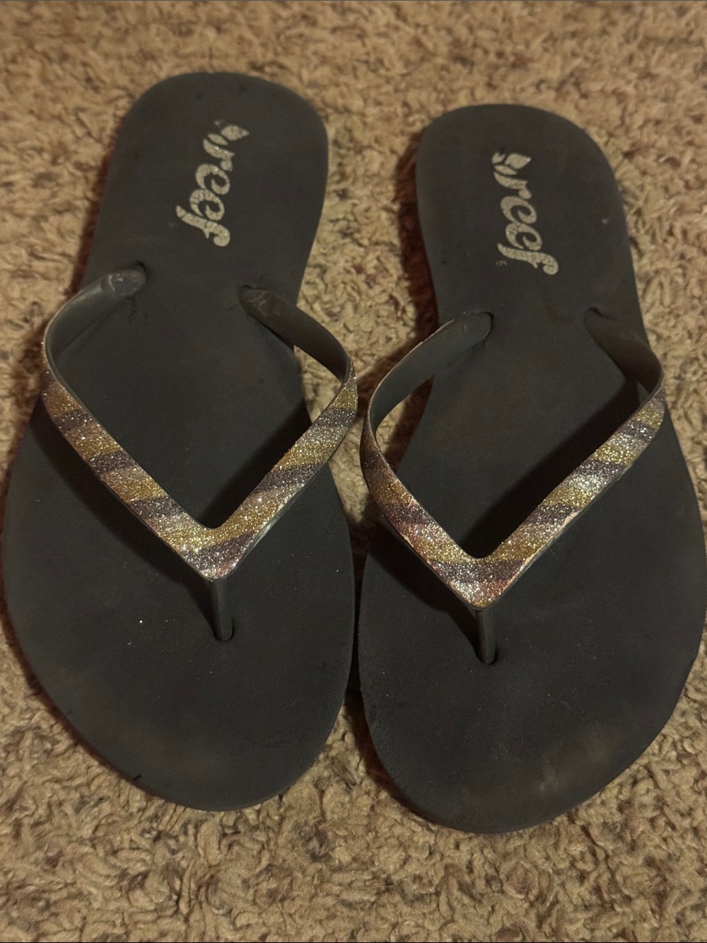 Reef Women’s Black Flip Flops with Multicolor Glitter Straps